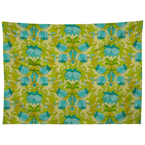 Eyestigmatic Design Turquoise and Green Leaves 1960s Tapestry