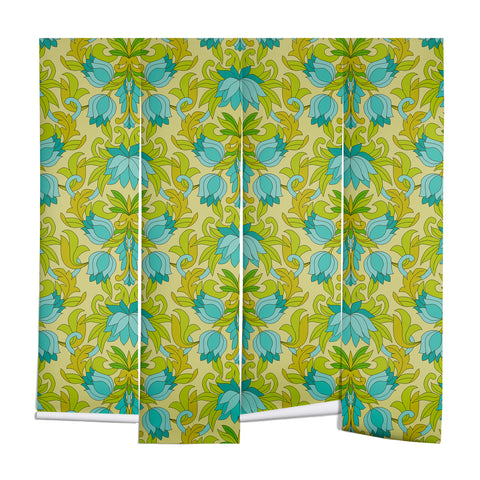 Eyestigmatic Design Turquoise and Green Leaves 1960s Wall Mural