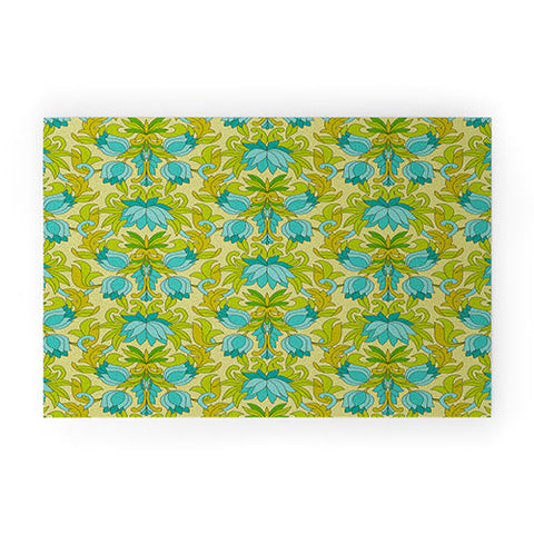 Eyestigmatic Design Turquoise and Green Leaves 1960s Welcome Mat