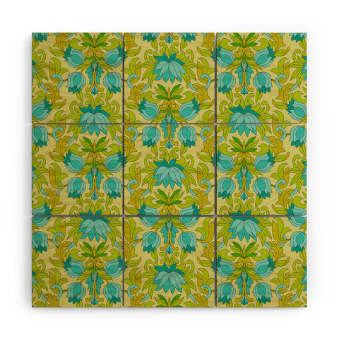 Eyestigmatic Design Turquoise and Green Leaves 1960s Wood Wall Mural