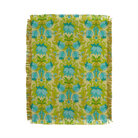 Eyestigmatic Design Turquoise and Green Leaves 1960s Throw Blanket