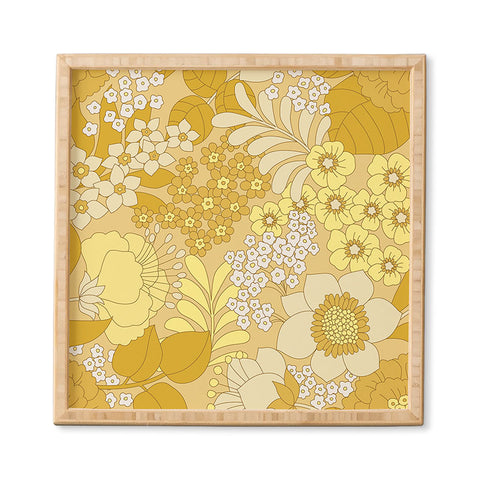 Eyestigmatic Design Yellow Ivory Brown Retro Floral Framed Wall Art