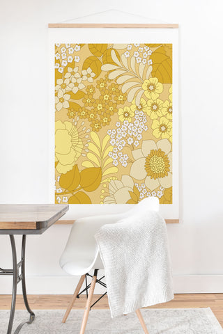 Eyestigmatic Design Yellow Ivory Brown Retro Floral Art Print And Hanger