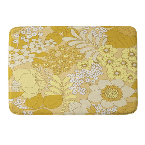 Eyestigmatic Design Yellow Ivory Brown Retro Floral Memory Foam Bath Mat