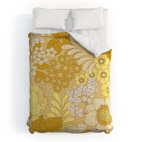 Eyestigmatic Design Yellow Ivory Brown Retro Floral Comforter