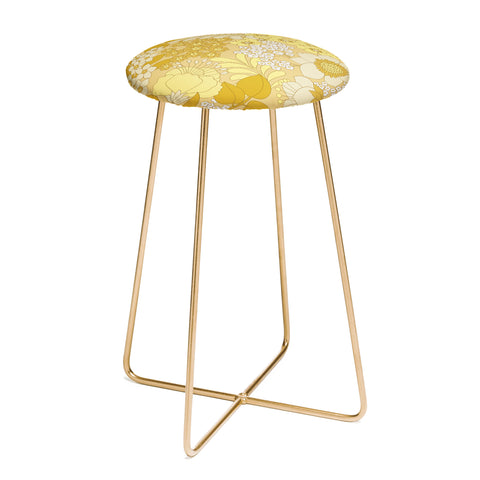 Eyestigmatic Design Yellow Ivory Brown Retro Floral Counter Stool