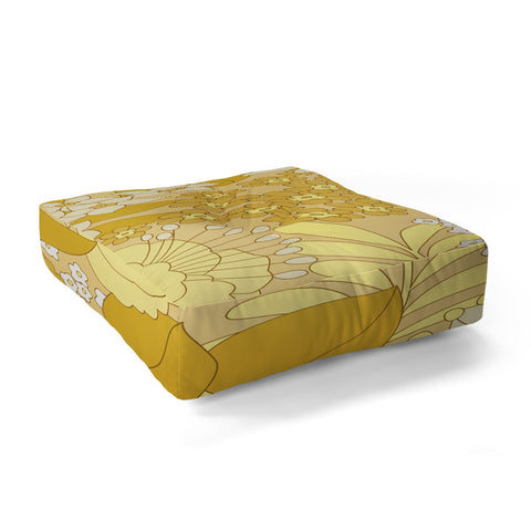 Eyestigmatic Design Yellow Ivory Brown Retro Floral Floor Pillow Square