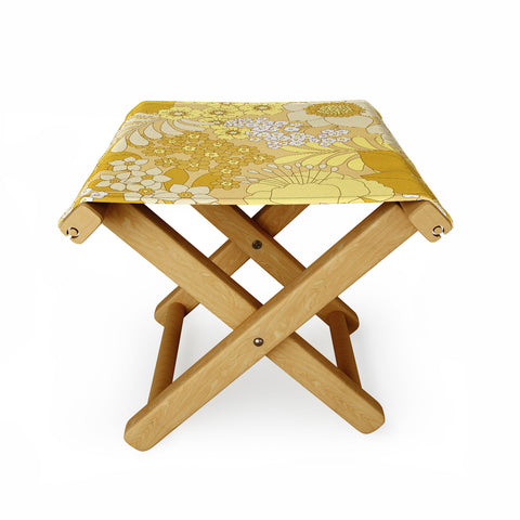 Eyestigmatic Design Yellow Ivory Brown Retro Floral Folding Stool
