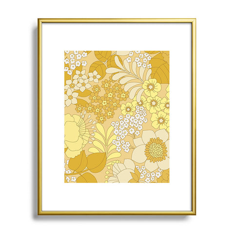 Eyestigmatic Design Yellow Ivory Brown Retro Floral Metal Framed Art Print