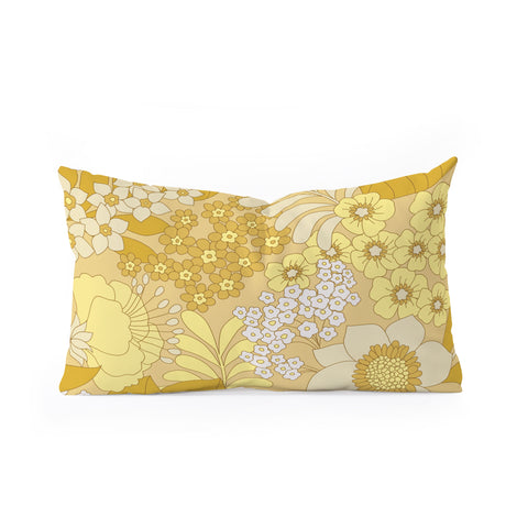 Eyestigmatic Design Yellow Ivory Brown Retro Floral Oblong Throw Pillow
