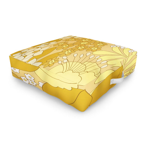 Eyestigmatic Design Yellow Ivory Brown Retro Floral Outdoor Floor Cushion