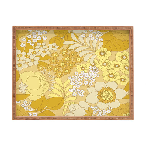 Eyestigmatic Design Yellow Ivory Brown Retro Floral Rectangular Tray