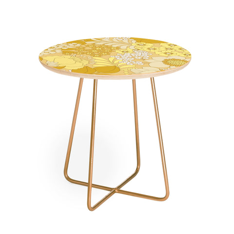 Eyestigmatic Design Yellow Ivory Brown Retro Floral Round Side Table