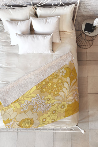 Eyestigmatic Design Yellow Ivory Brown Retro Floral Fleece Throw Blanket
