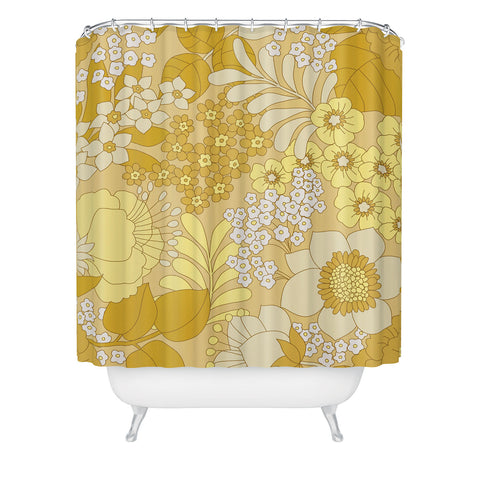 Eyestigmatic Design Yellow Ivory Brown Retro Floral Shower Curtain