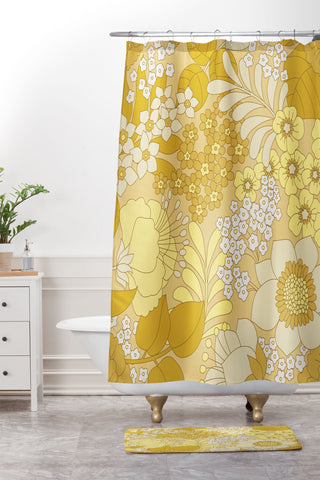 Eyestigmatic Design Yellow Ivory Brown Retro Floral Shower Curtain And Mat