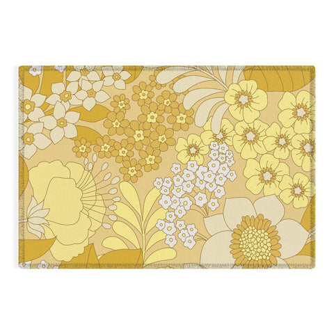 Eyestigmatic Design Yellow Ivory Brown Retro Floral Outdoor Rug