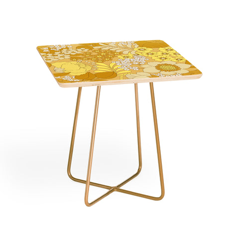 Eyestigmatic Design Yellow Ivory Brown Retro Floral Side Table