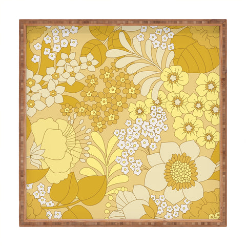 Eyestigmatic Design Yellow Ivory Brown Retro Floral Square Tray