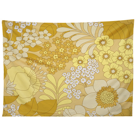 Eyestigmatic Design Yellow Ivory Brown Retro Floral Tapestry