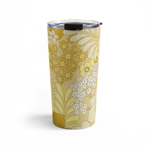 Eyestigmatic Design Yellow Ivory Brown Retro Floral Travel Mug