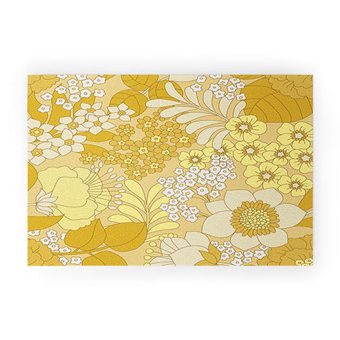 Eyestigmatic Design Yellow Ivory Brown Retro Floral Welcome Mat