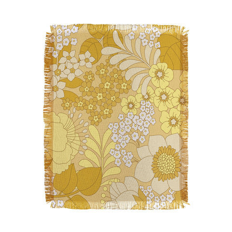 Eyestigmatic Design Yellow Ivory Brown Retro Floral Throw Blanket