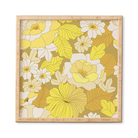 Eyestigmatic Design Yellow Ivory Brown Retro Flowers Framed Wall Art