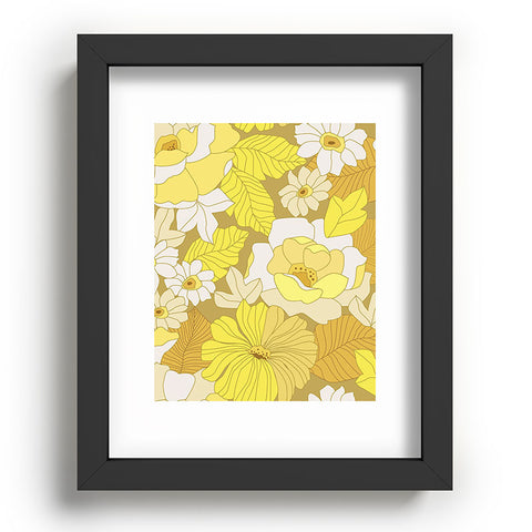 Eyestigmatic Design Yellow Ivory Brown Retro Flowers Recessed Framing Rectangle