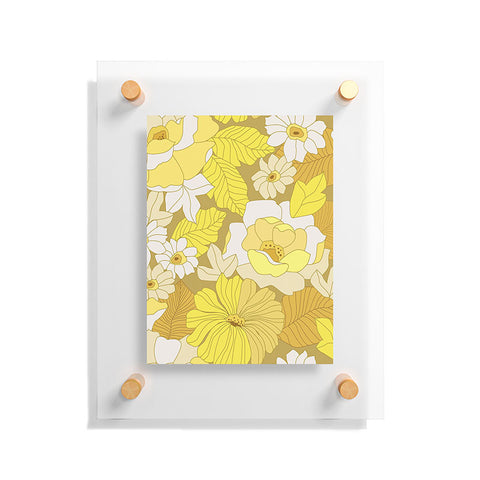 Eyestigmatic Design Yellow Ivory Brown Retro Flowers Floating Acrylic Print