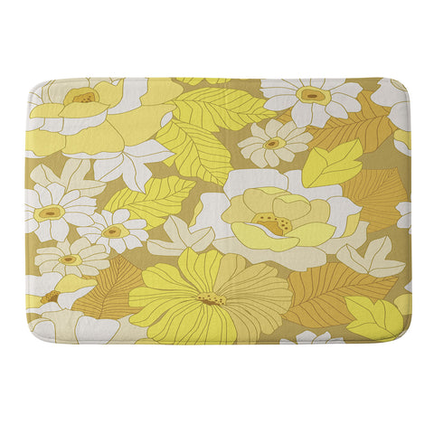 Eyestigmatic Design Yellow Ivory Brown Retro Flowers Memory Foam Bath Mat