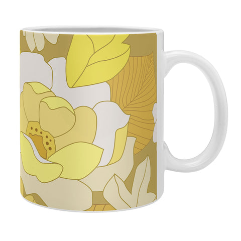 Eyestigmatic Design Yellow Ivory Brown Retro Flowers Coffee Mug