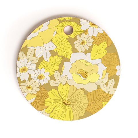 Eyestigmatic Design Yellow Ivory Brown Retro Flowers Cutting Board Round