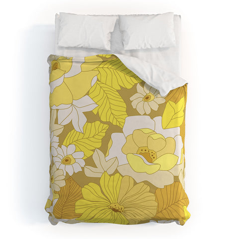 Eyestigmatic Design Yellow Ivory Brown Retro Flowers Duvet Cover