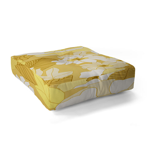 Eyestigmatic Design Yellow Ivory Brown Retro Flowers Floor Pillow Square