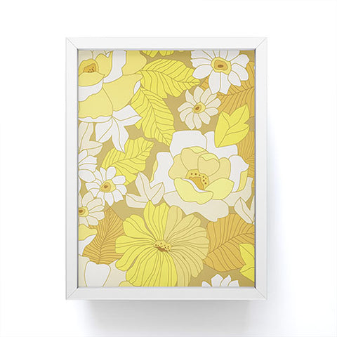 Eyestigmatic Design Yellow Ivory Brown Retro Flowers Framed Mini Art Print