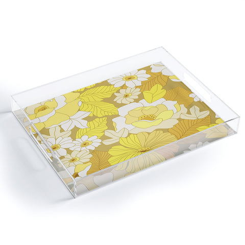 Eyestigmatic Design Yellow Ivory Brown Retro Flowers Acrylic Tray