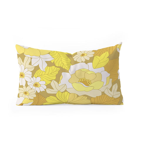 Eyestigmatic Design Yellow Ivory Brown Retro Flowers Oblong Throw Pillow
