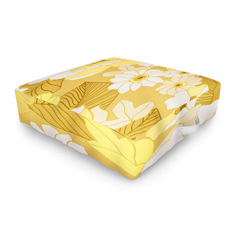 Eyestigmatic Design Yellow Ivory Brown Retro Flowers Outdoor Floor Cushion