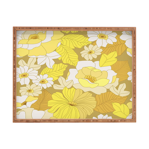 Eyestigmatic Design Yellow Ivory Brown Retro Flowers Rectangular Tray