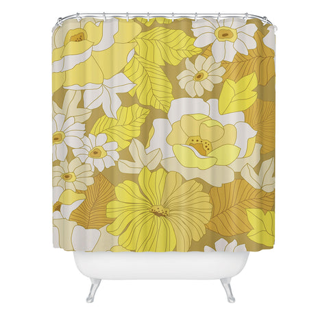 Eyestigmatic Design Yellow Ivory Brown Retro Flowers Shower Curtain