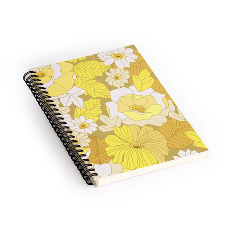 Eyestigmatic Design Yellow Ivory Brown Retro Flowers Spiral Notebook