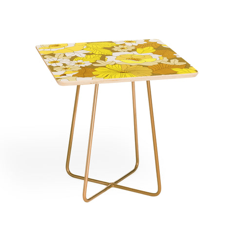 Eyestigmatic Design Yellow Ivory Brown Retro Flowers Side Table