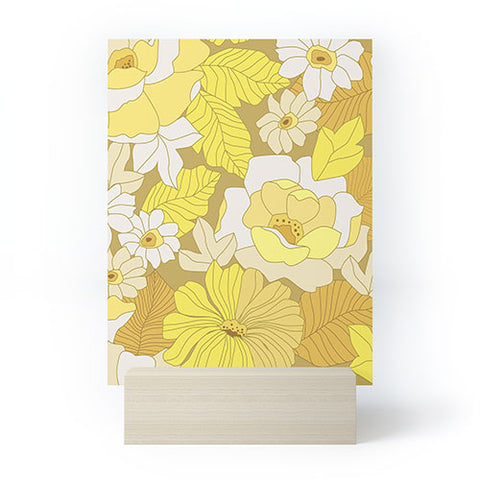 Eyestigmatic Design Yellow Ivory Brown Retro Flowers Mini Art Print