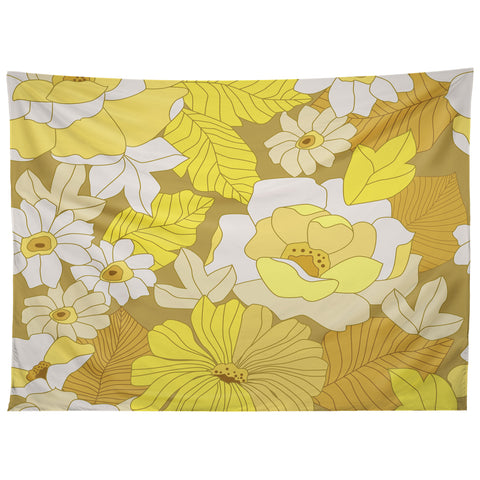 Eyestigmatic Design Yellow Ivory Brown Retro Flowers Tapestry