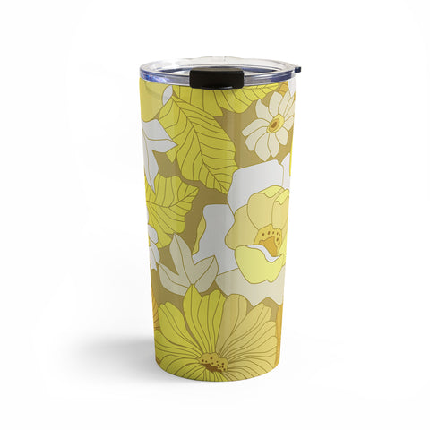 Eyestigmatic Design Yellow Ivory Brown Retro Flowers Travel Mug
