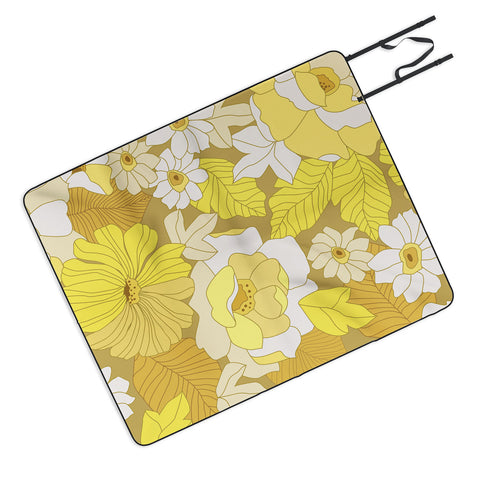Eyestigmatic Design Yellow Ivory Brown Retro Flowers Picnic Blanket