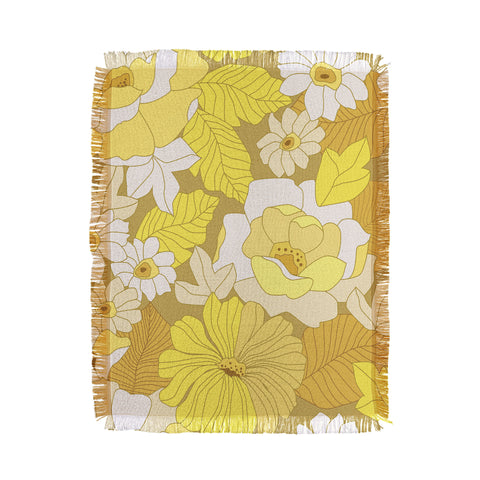 Eyestigmatic Design Yellow Ivory Brown Retro Flowers Throw Blanket