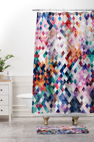 Fimbis Abstract Mosaic Shower Curtain And Mat
