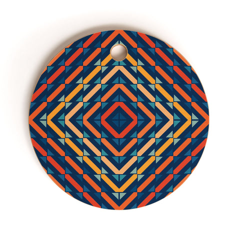 Fimbis Abstract Tiles Blue Orange Cutting Board Round